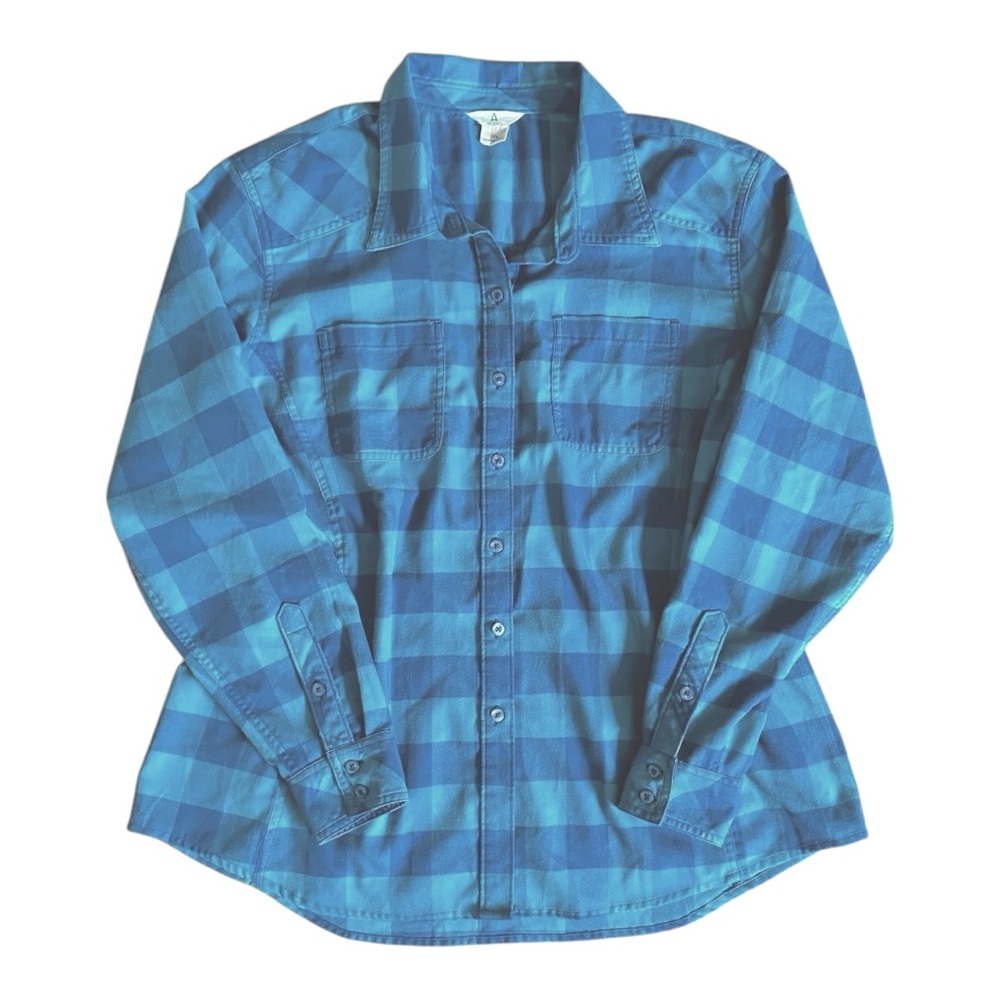 Super Soft Flannel Check Shirt Aqua Blue Buffalo Plaid Button Down Top Women’s